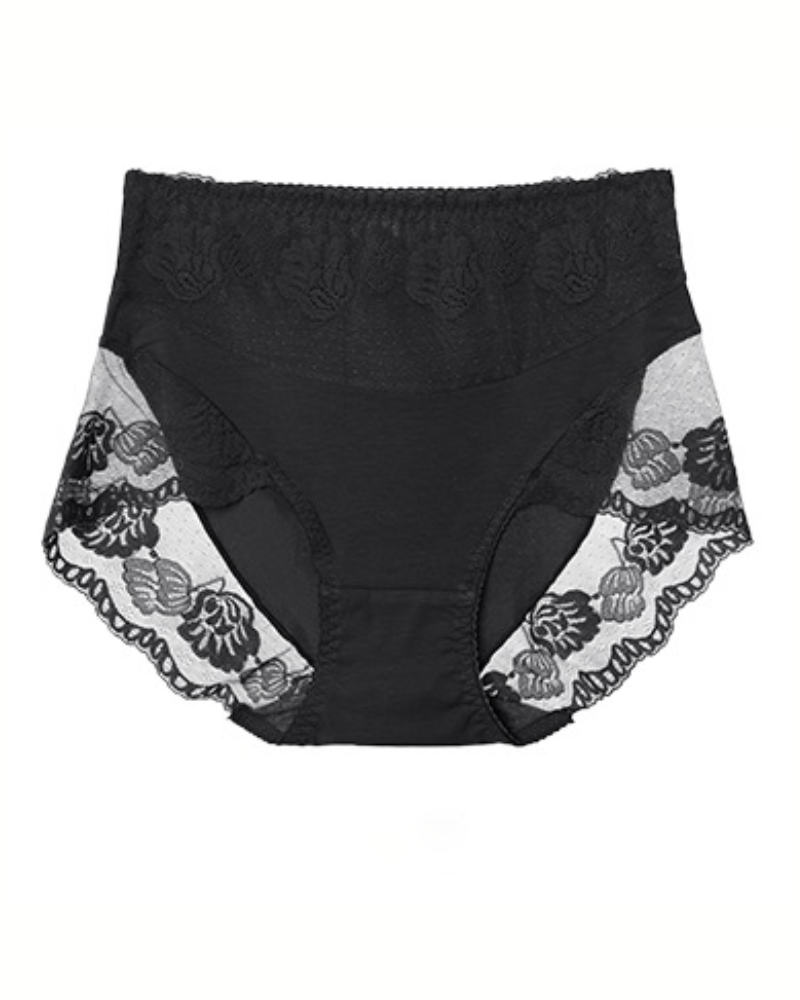Sexy Lace Breathable Plus Size Tummy Control Briefs Black One Size