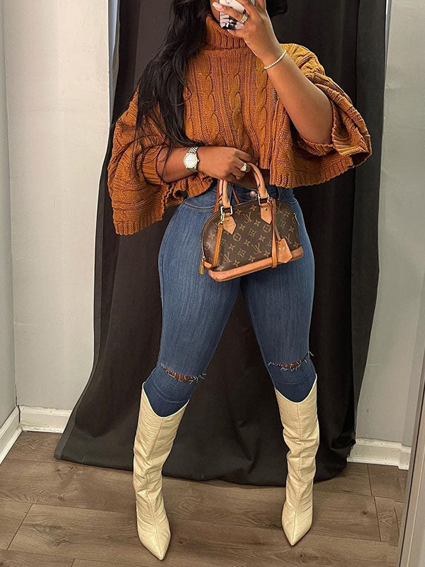 Knit Turtleneck Poncho--Clearance