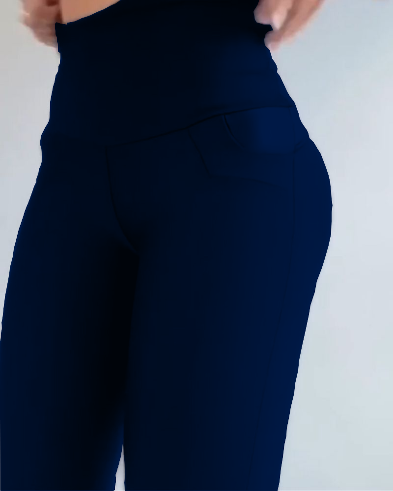 High Waist Tummy Control Fashion Leggings Blue