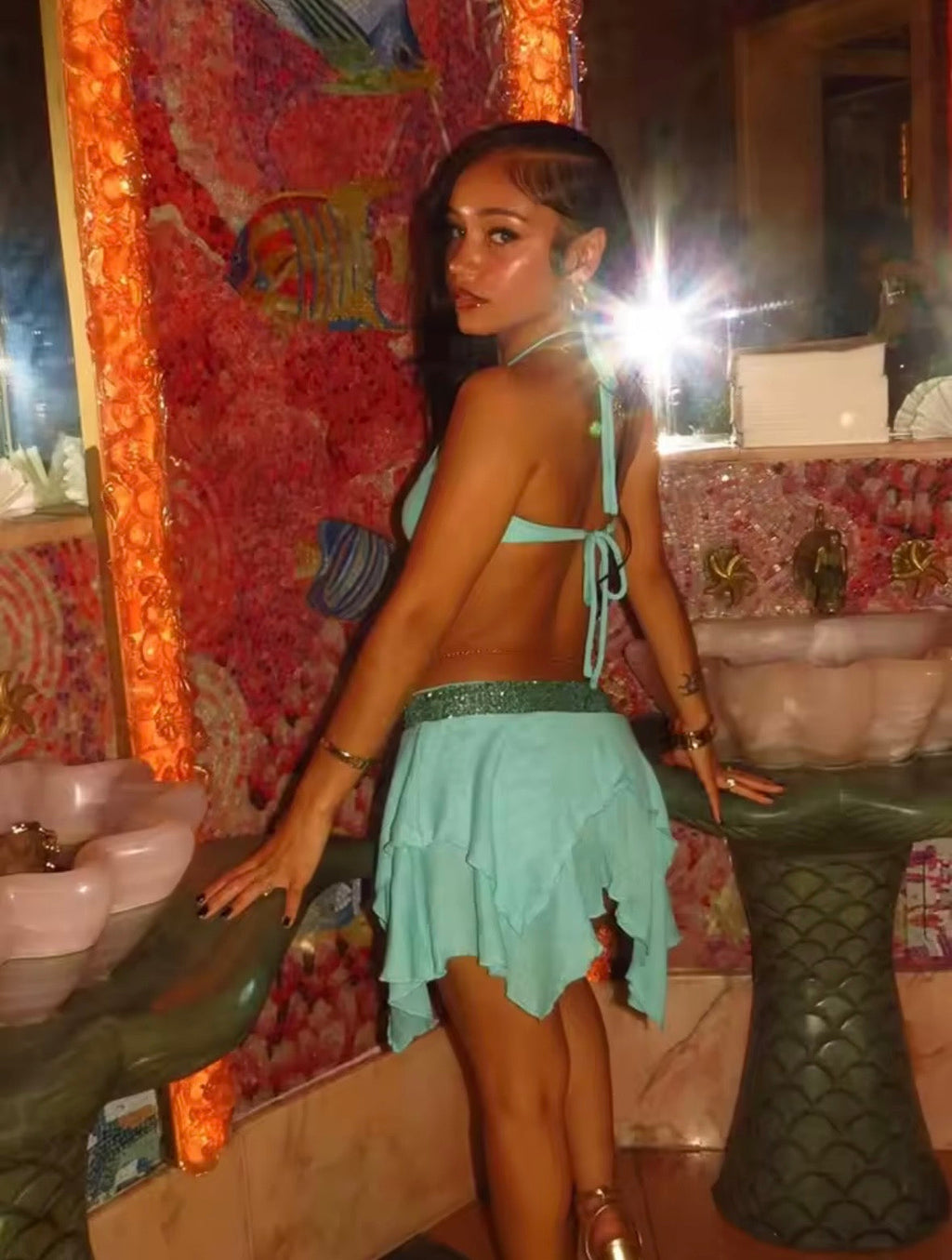 Green sequin mini dress