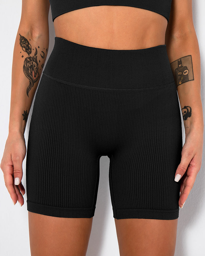 High Waist Fitness Pants Sports Running Yoga Shorts Black