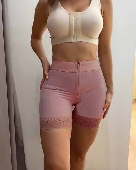 Internal Hooks Firm Compression Zipper Butt Lift Peahcy Short RosyBrown