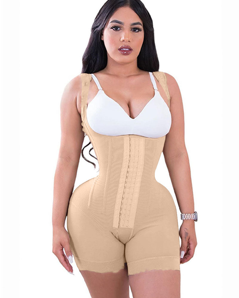 Fashion Tummy Control Double Compression Adjustable Bodysuit Tan