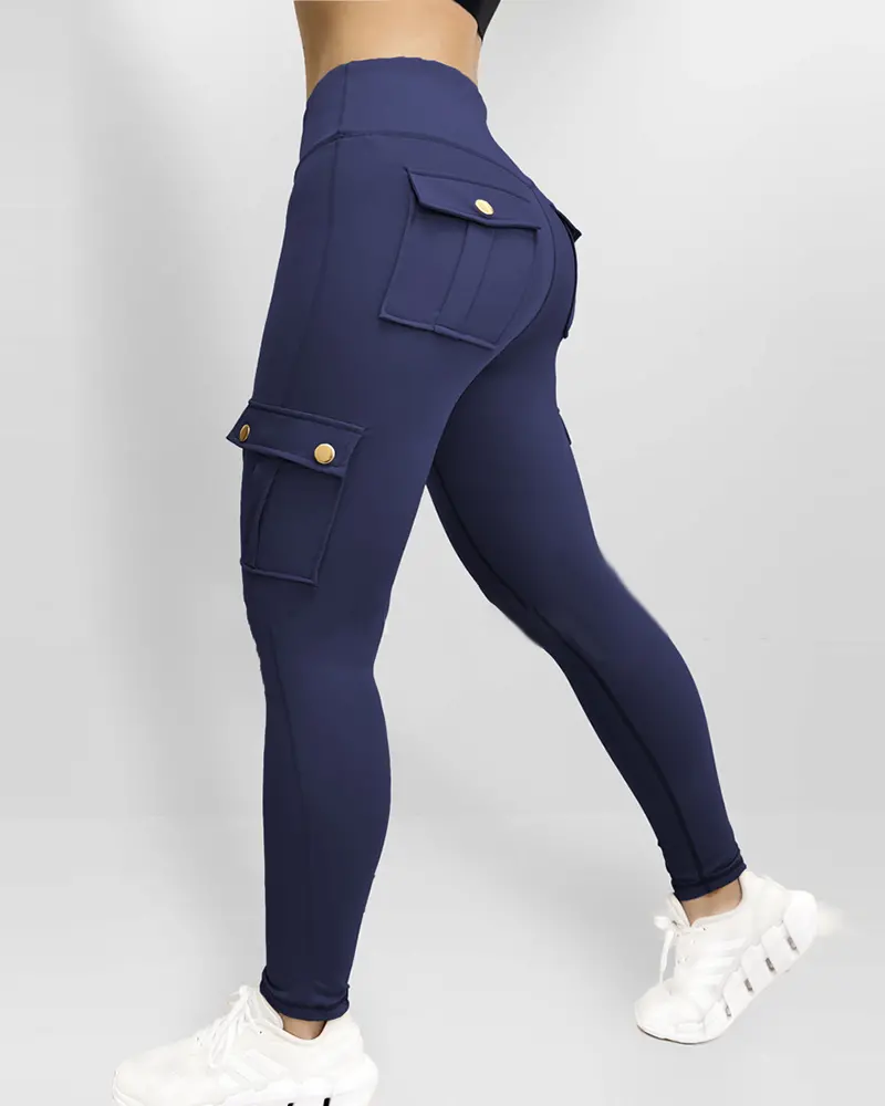 Pocket Design Butt Lifting Active Pants Navy