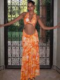 Orange cut out print maxi dress