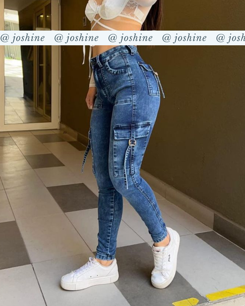 Light Blue Skinny Cargo Jeans