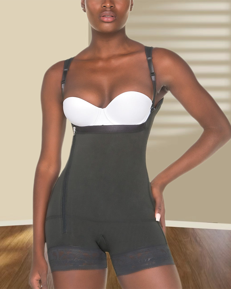 Side Zipper Open Bust Shapewear Black
