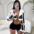 Contrast Edge Cropped Fur Jacket Black