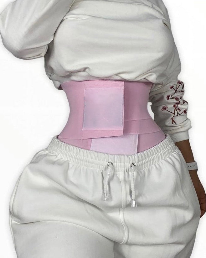 Women Double Compression Belt Workout Waist Trainer Pink