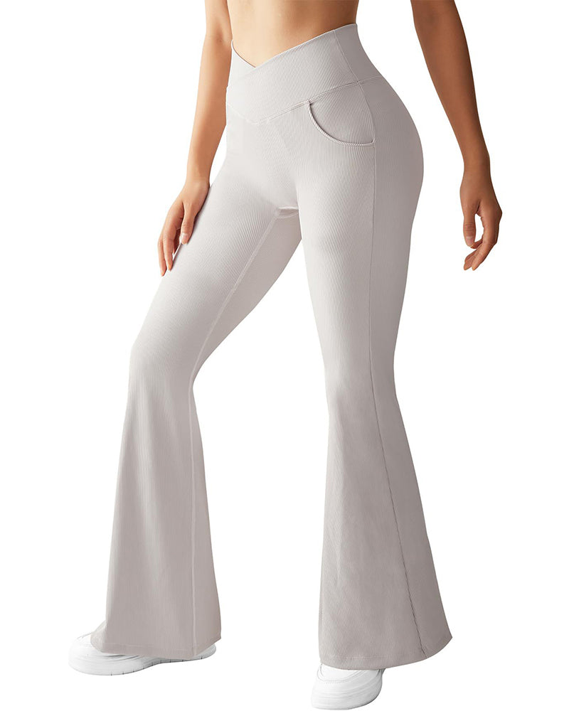 High-waisted Crossover Micro Flare Pants Beige