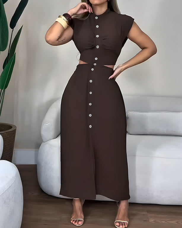 Women's Sleeveless Button Sexy Slim Fit Dress