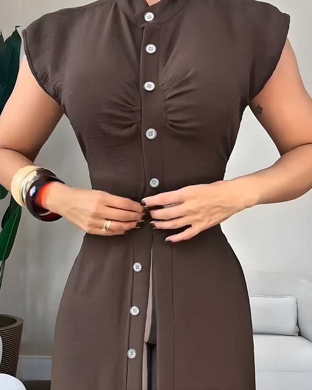 Women's Sleeveless Button Sexy Slim Fit Dress