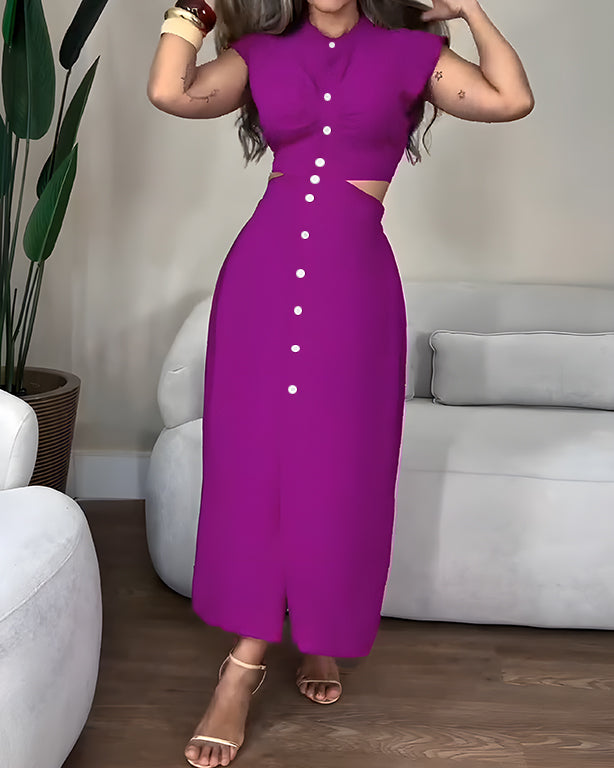 Women's Sleeveless Button Sexy Slim Fit Dress