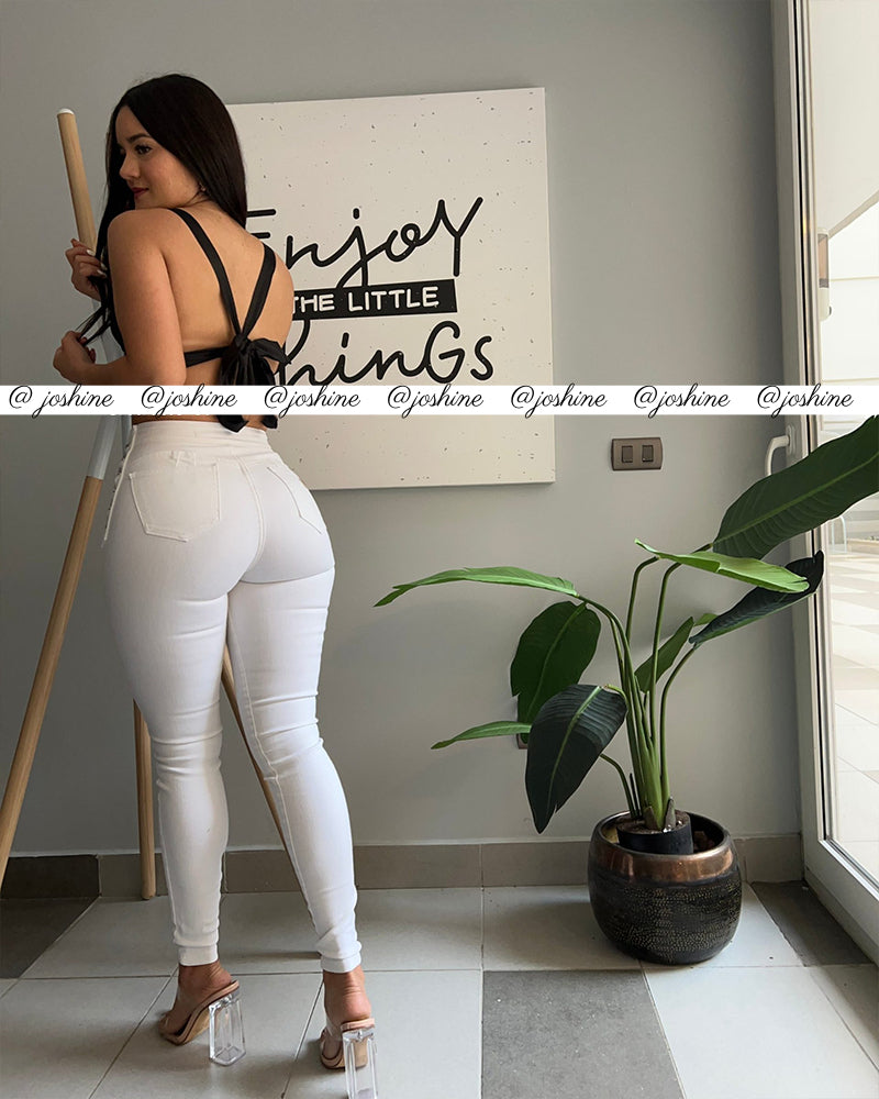 Women Fashion Design Braided Skinny Jeans