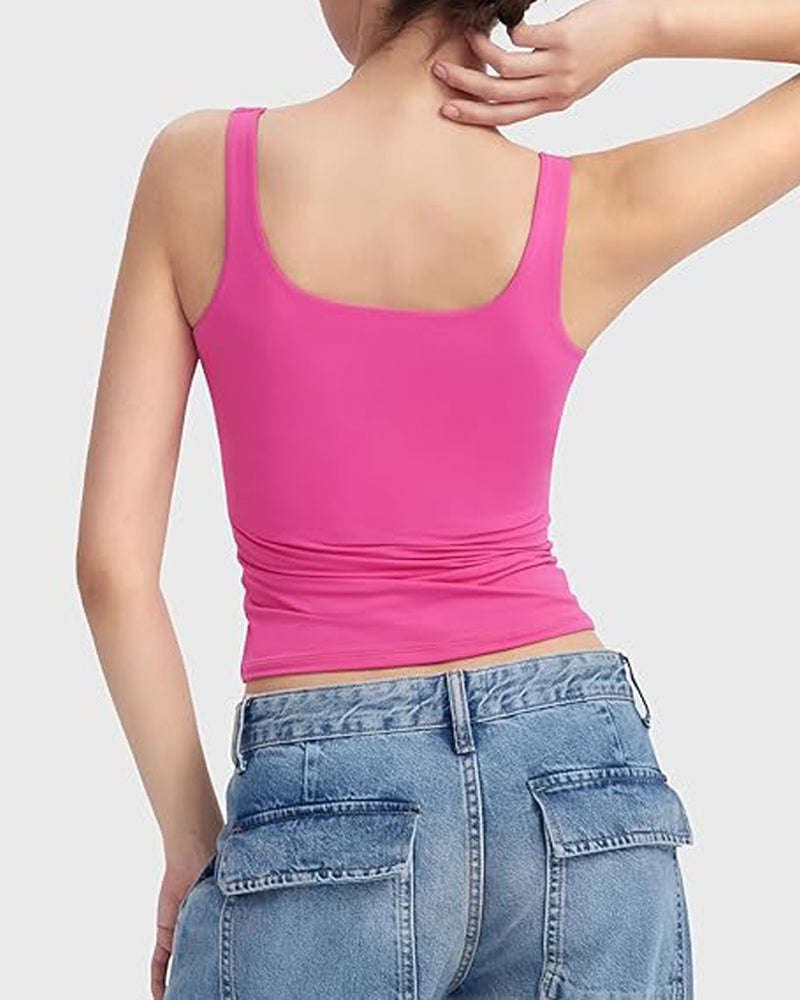 Fashion Square Neck Sleeveless Lined Basic Tops