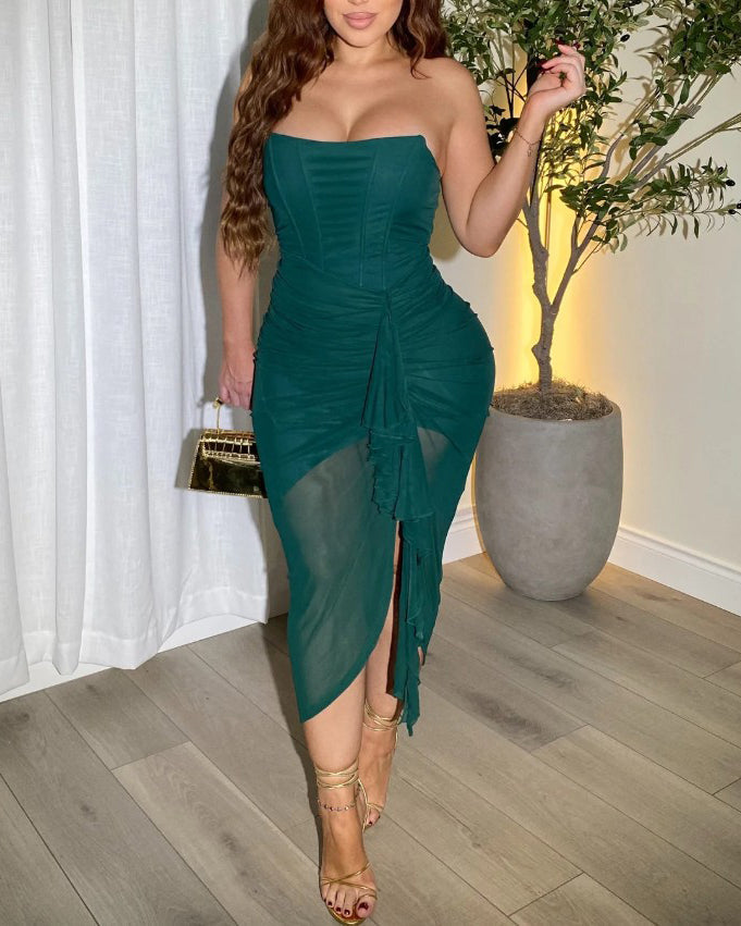 Women's Bandeau Mesh Slimming Dress Green