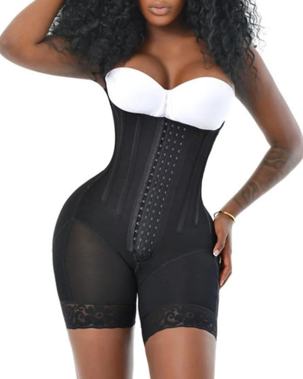 Women's Steel Bones Tummy Control Open Bust Body Shaper Black