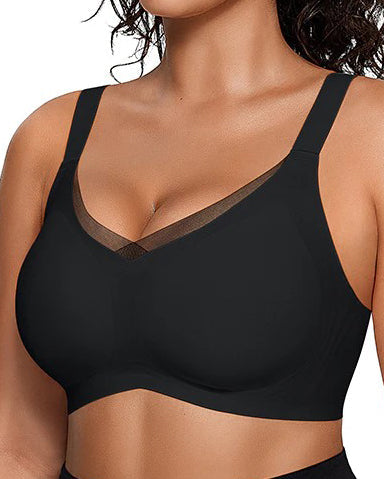 Mesh V-Neck Comfort Shaping Bra Black