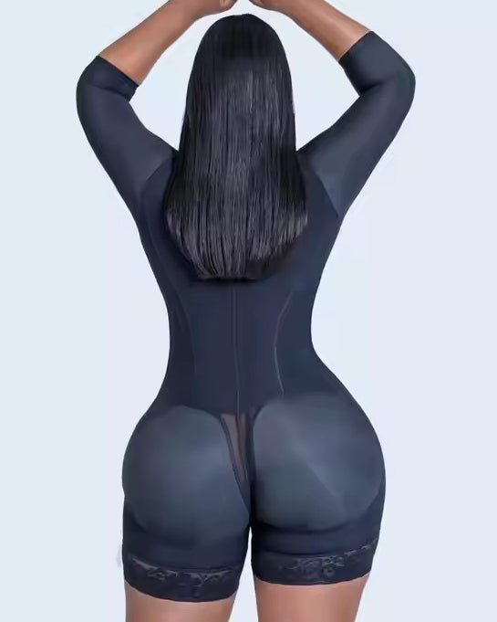 4 Row Hook and Eye Mid-Length Sleeve Full Body Shaper
