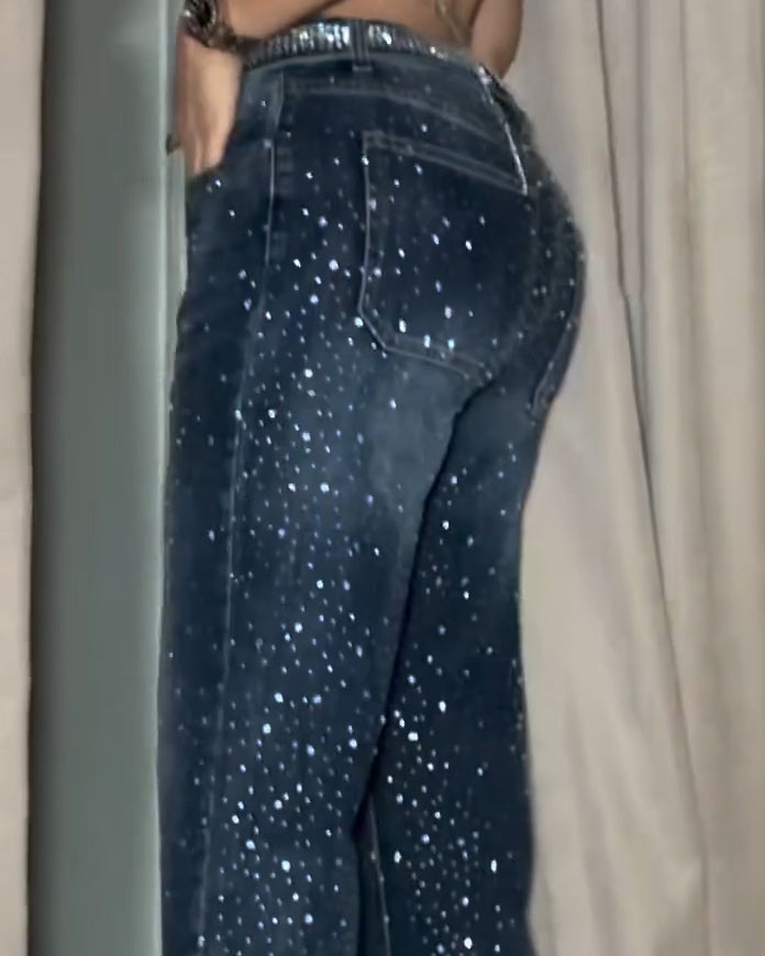 Women's Fashion Sparkling Rhinestone Jeans