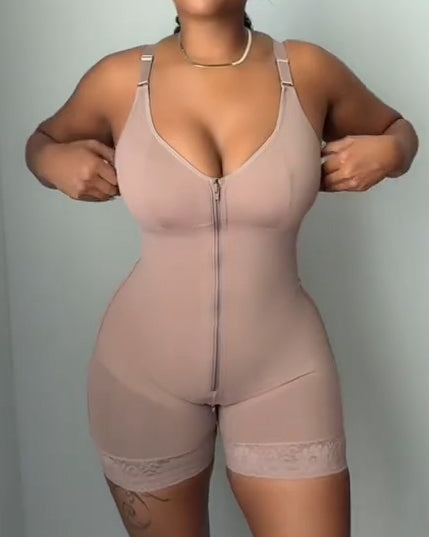 Front Zip Comfort Tummy Shaping Full Body Shaper RosyBrown