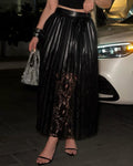 Sexy Lace Mesh Leather-Lined Skirt Black