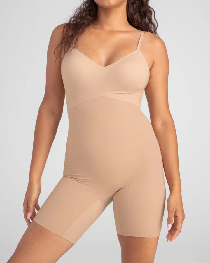 Seamless V Neck Low Back Shapewear Tan
