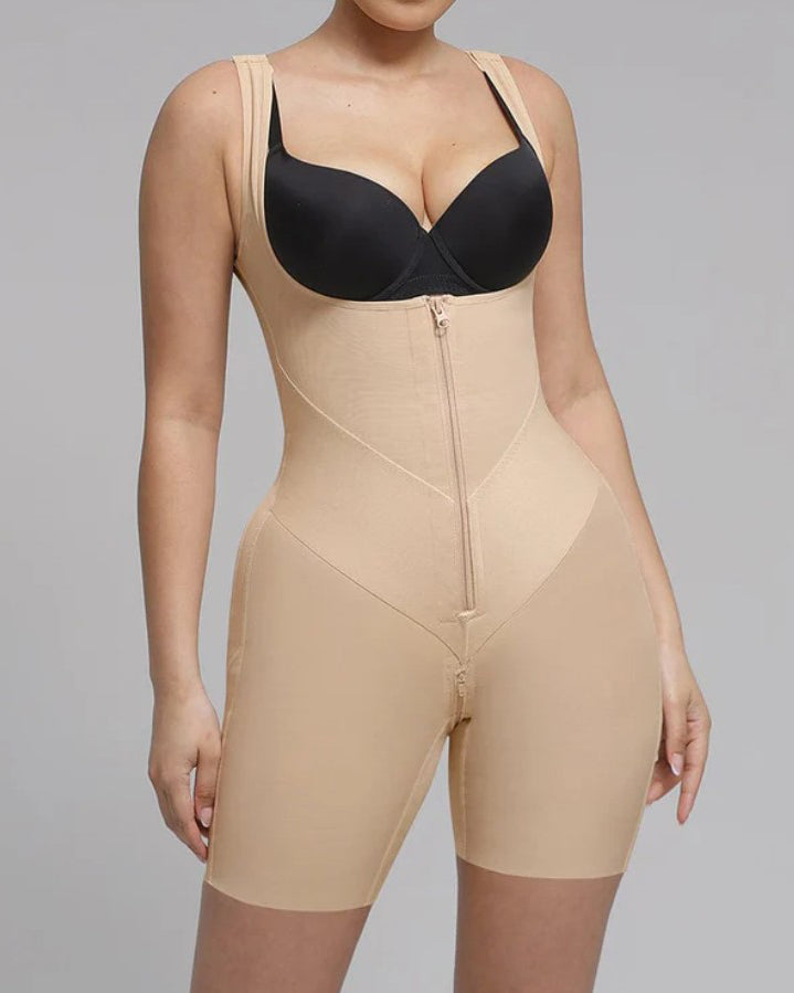 Front Zipper Tummy Shaping Sleeveless Full Body Shaper Tan