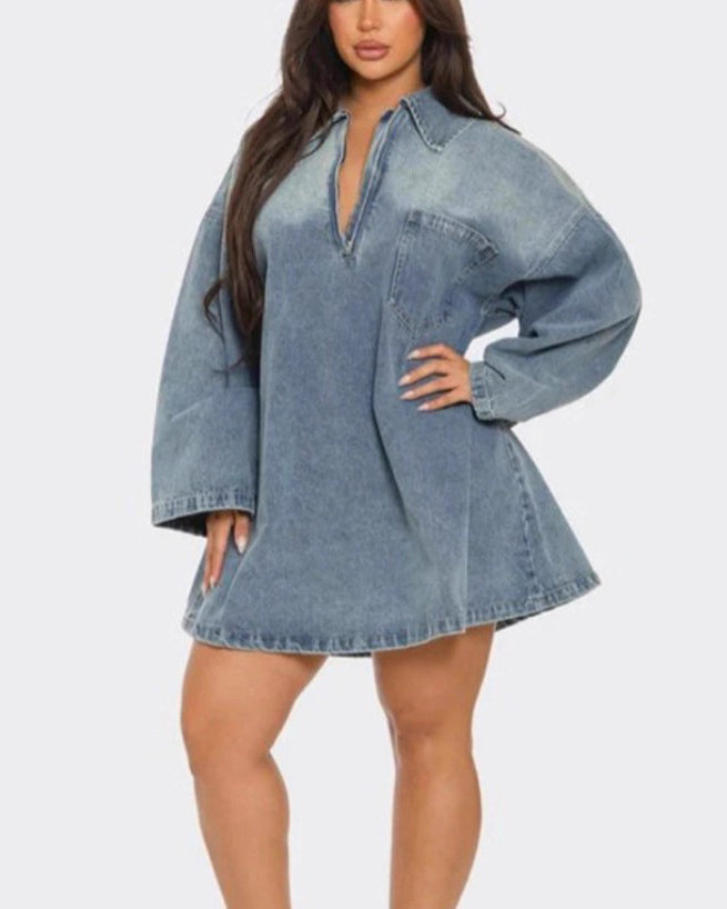 Stylish Collared Loose Denim Dress