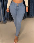 Butt Lifting Double-Breasted Skinny Jeans Lightblue
