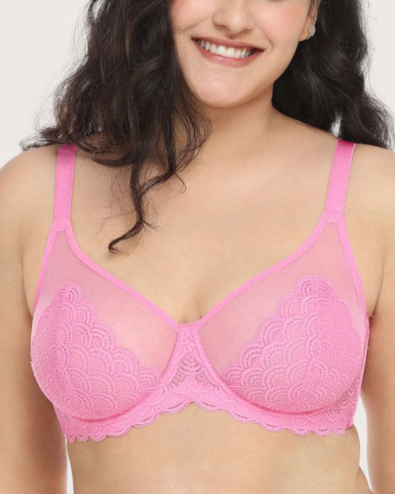 Sexy Lace Sheer Mesh Bra HotPink