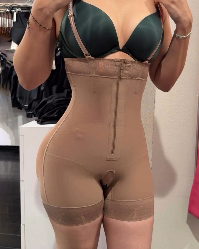 Front Zipper Strapless Body Shaper RosyBrown