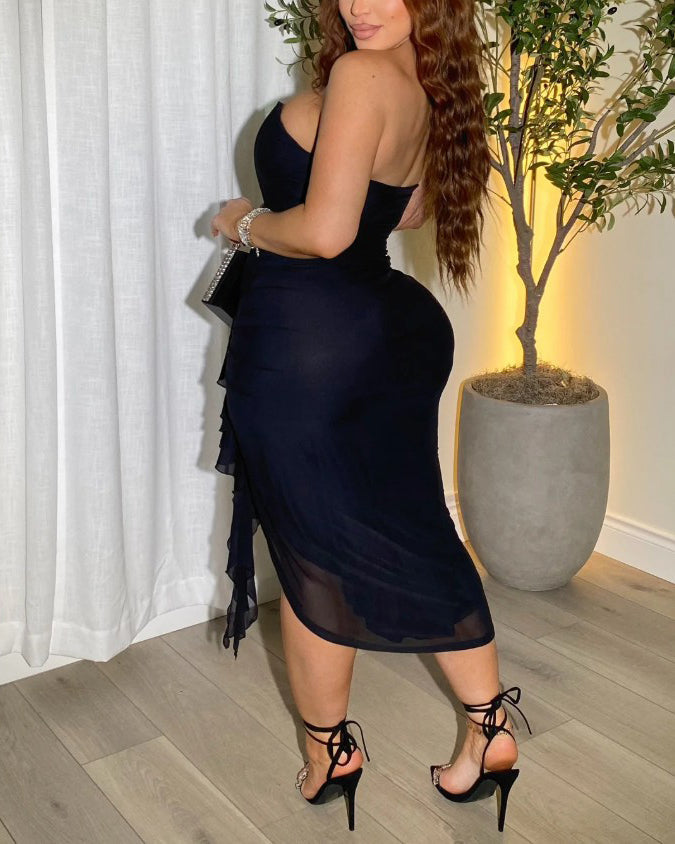 Women's Bandeau Mesh Slimming Dress