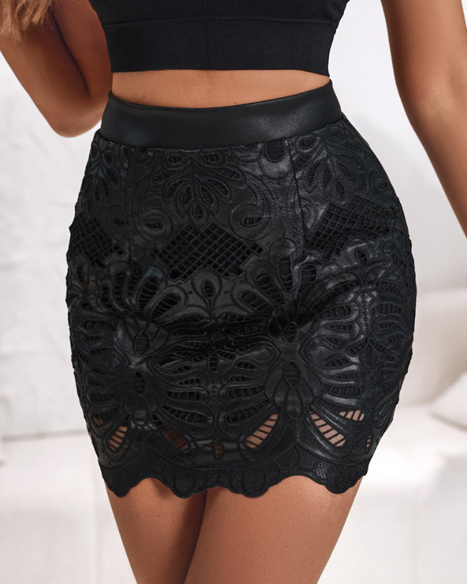 Fashionable Hollow Leather Hip Skirt