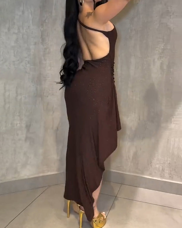 Women's Side-Slit Off-Shoulder Sparkling Bodycon Dress
