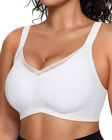 Mesh V-Neck Comfort Shaping Bra White