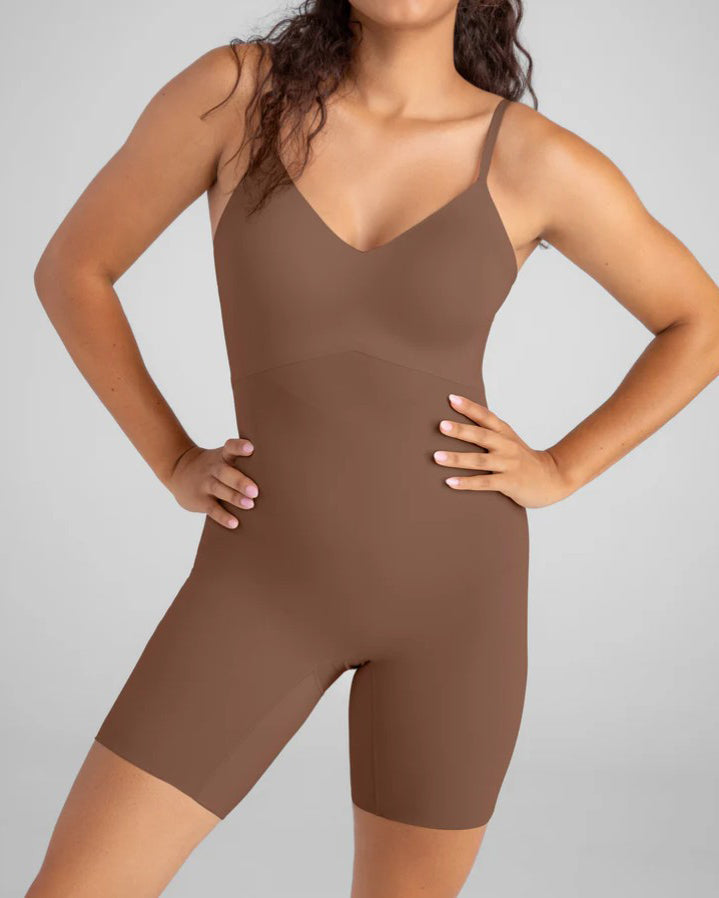 Seamless V Neck Low Back Shapewear Brown