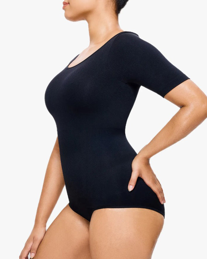Round Neck Short Sleeve Slimming Shaping Thong Bodysuit