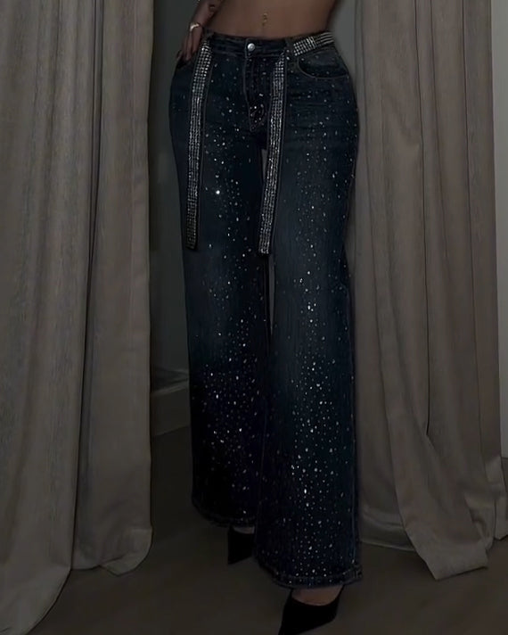 Women's Fashion Sparkling Rhinestone Jeans