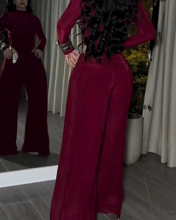 Women's Long-Sleeved Wide-Leg Slim Fit Two-Piece Set
