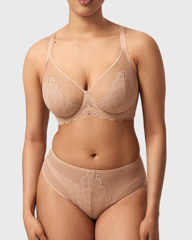 Sexy Lace Sheer Mesh Bra Tan