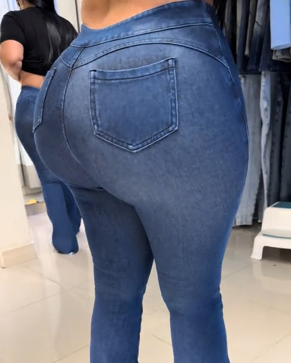 Front Zipper Frayed Skinny Flared Jeans