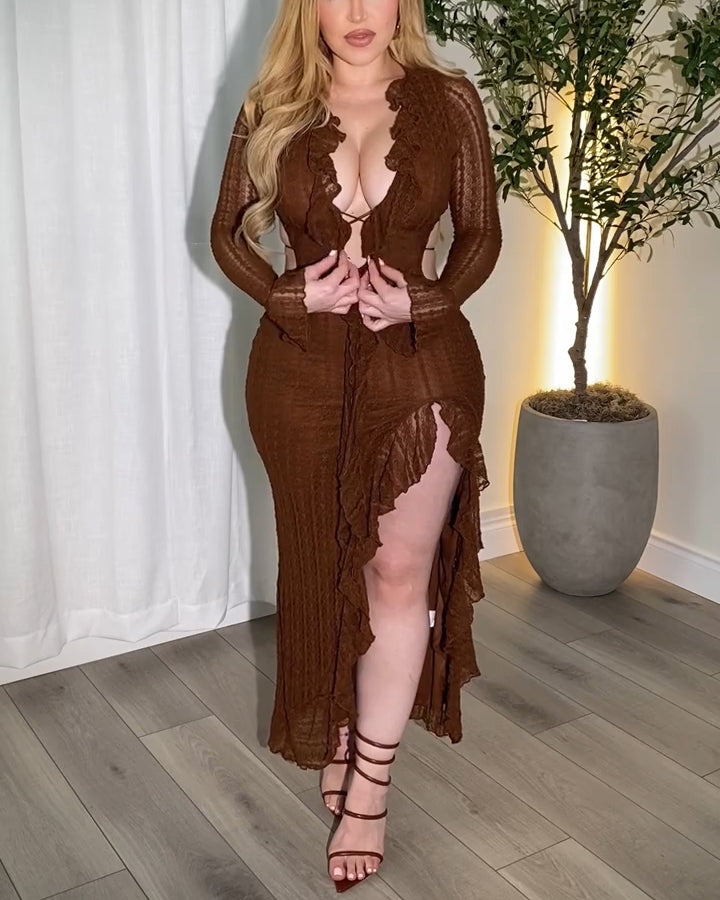 Women's Long-Sleeved Side-Slit Cutout Dress