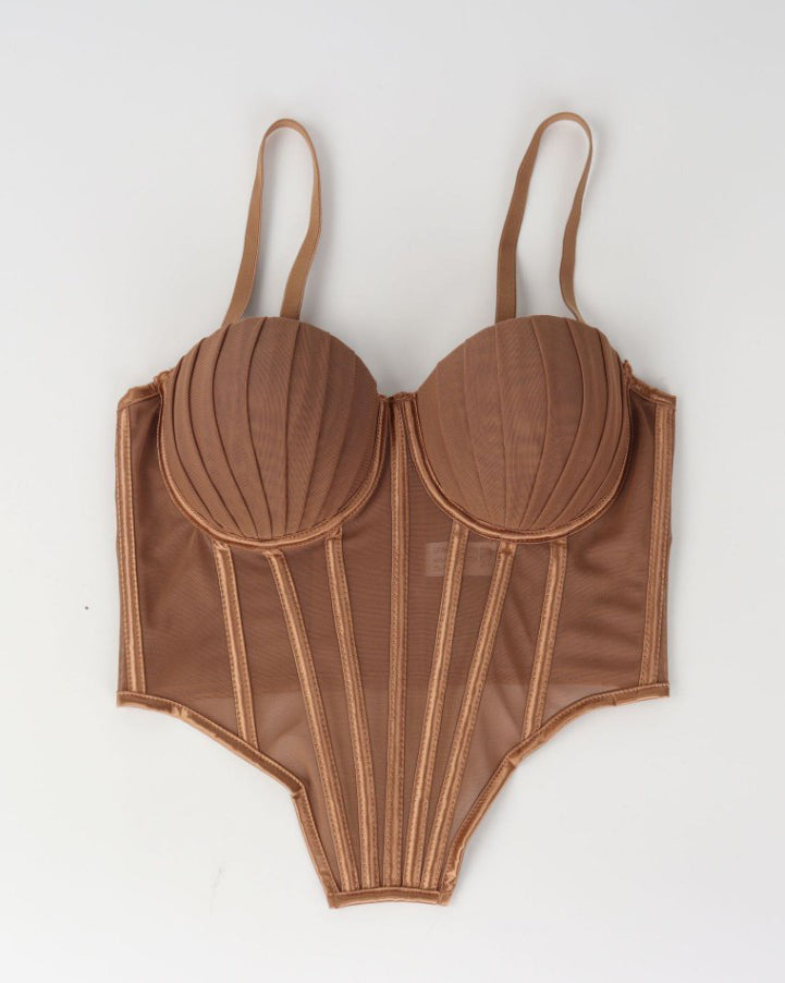 Sexy Sheer Mesh Suspender Corset Top Peru