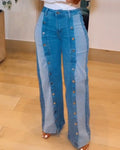 Wide-Leg Double-Breasted Jeans Blue