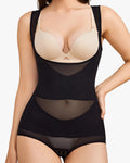 See-Through Mesh Tummy-Controlling Sexy Bodysuit Black