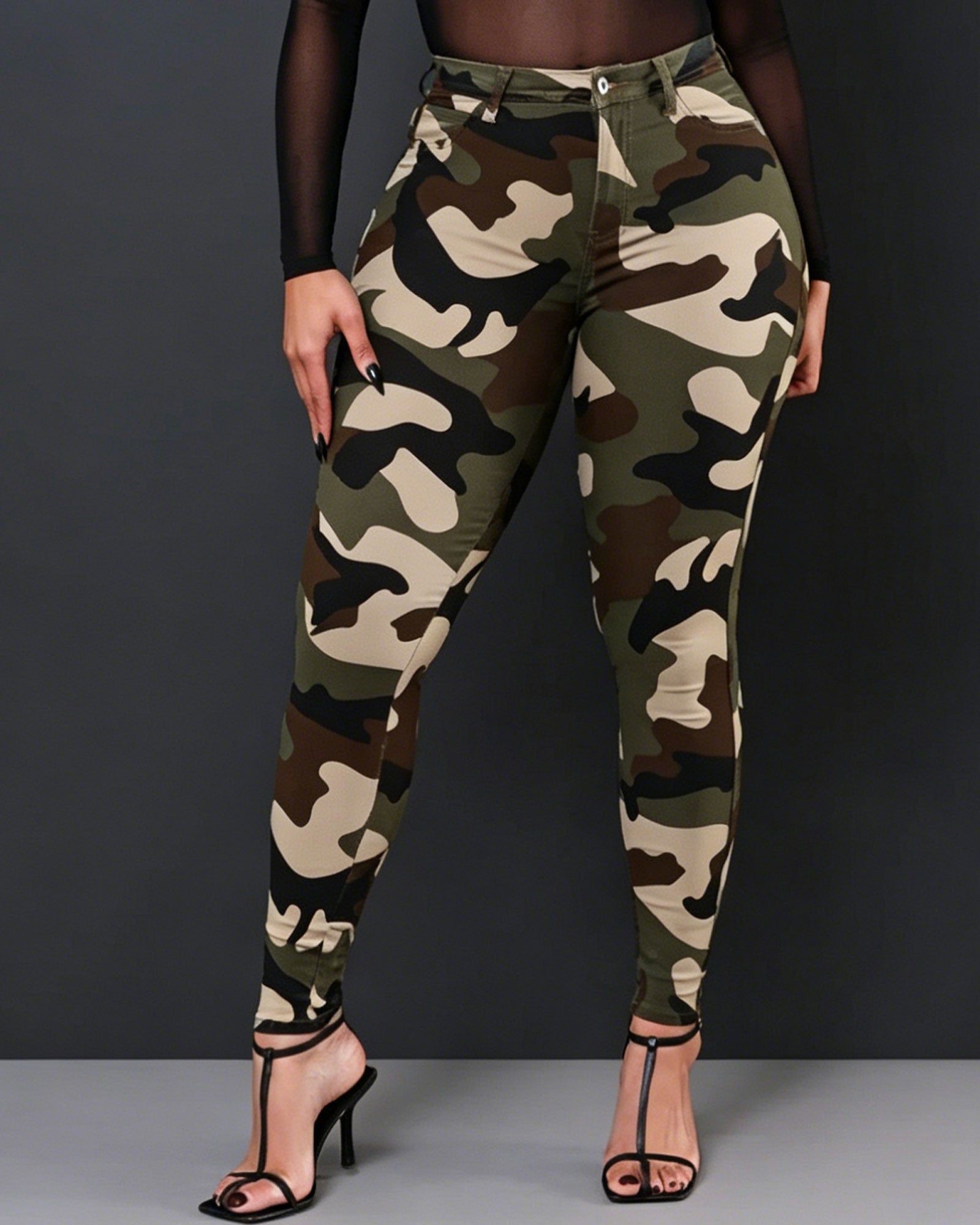 High-Waisted Camouflage Skinny Pants