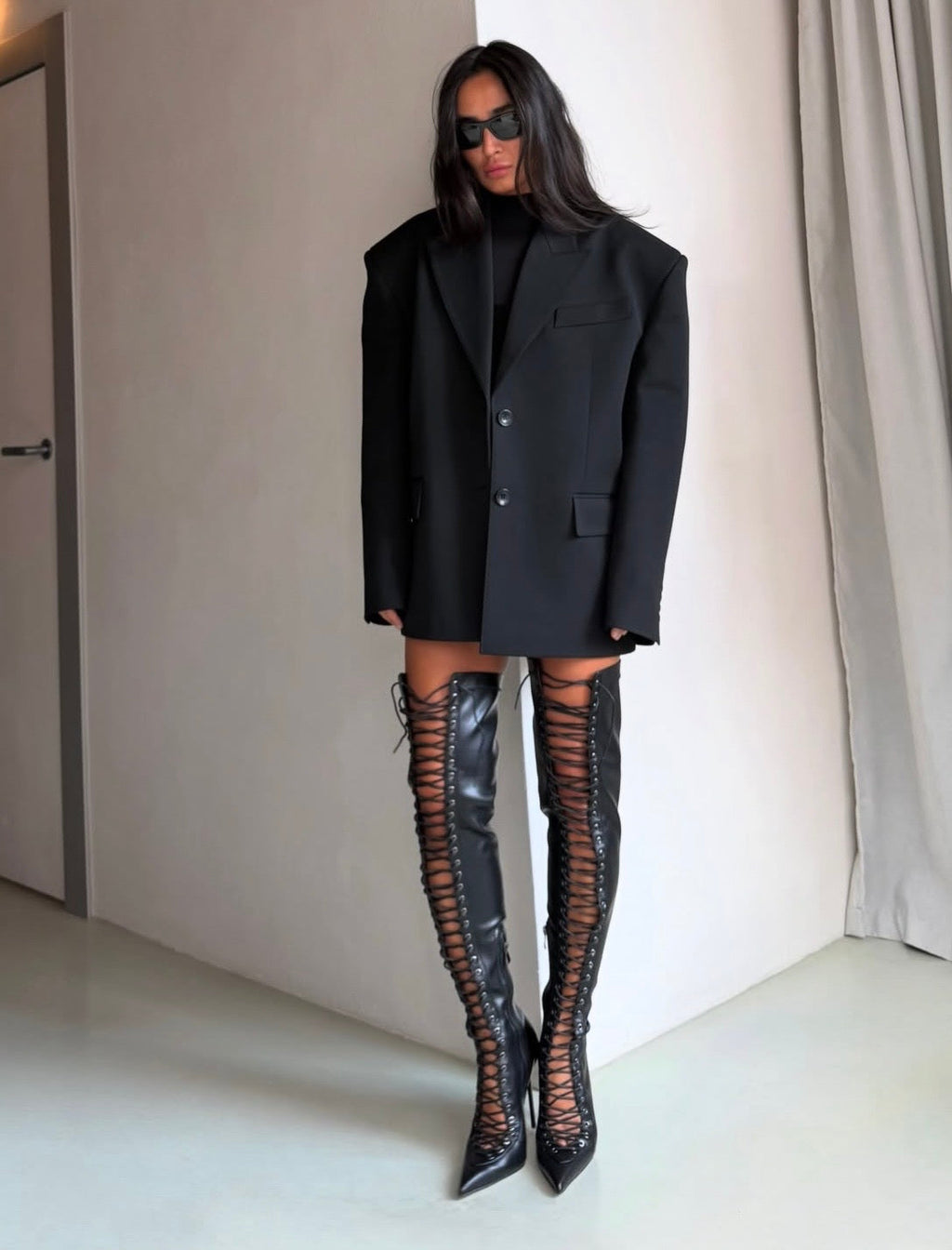 Lace Up Thigh High Boots