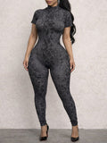 Printed Open-Back Jumpsuit Dark Gray