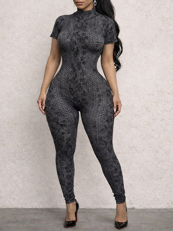 Printed Open-Back Jumpsuit Dark Gray